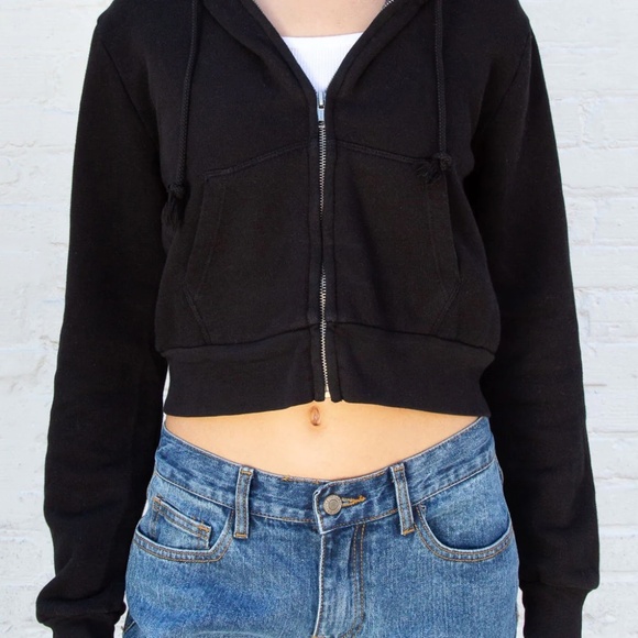 brandy melville black cropped "crystal" zip up hoodie - Picture 1 of 8